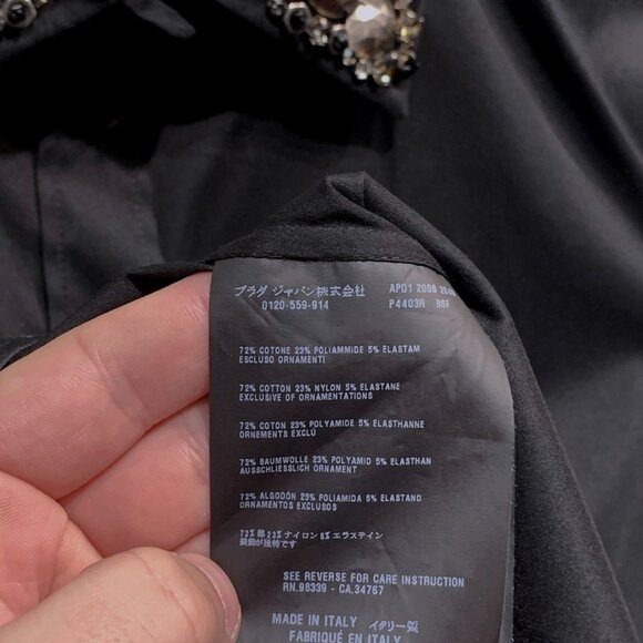 Prada Black Cotton Shirt with Crystals Embellished Collar - Picture 8 of 10